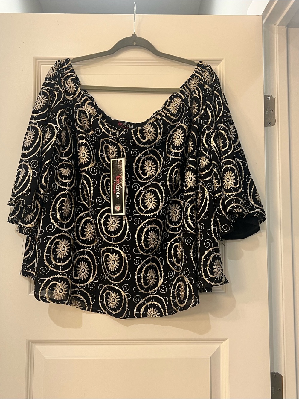 Simply Be Black Top with Cream Floral Embroidery